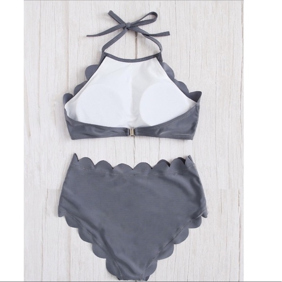 1 LEFT! SALE 🎉 Gray Halter Bikini Trim Swimsuit - Picture 2 of 4